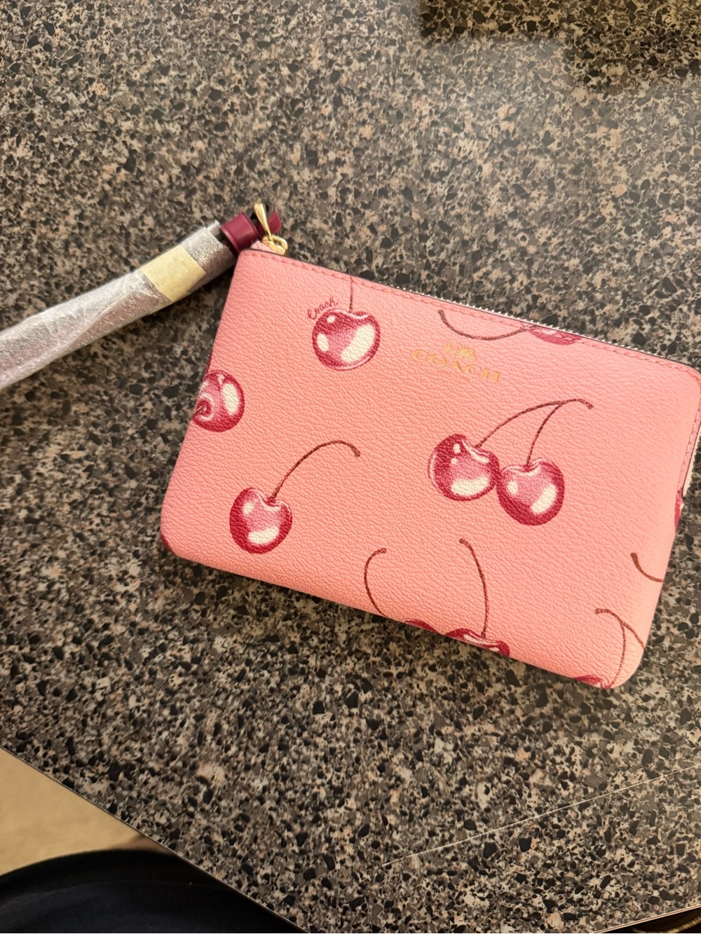 Coach Pink Cherry Print Wristlet with Gold Logo - Picture 3 of 3